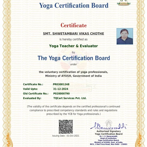 Yoga teacher certificate - shweta chothe